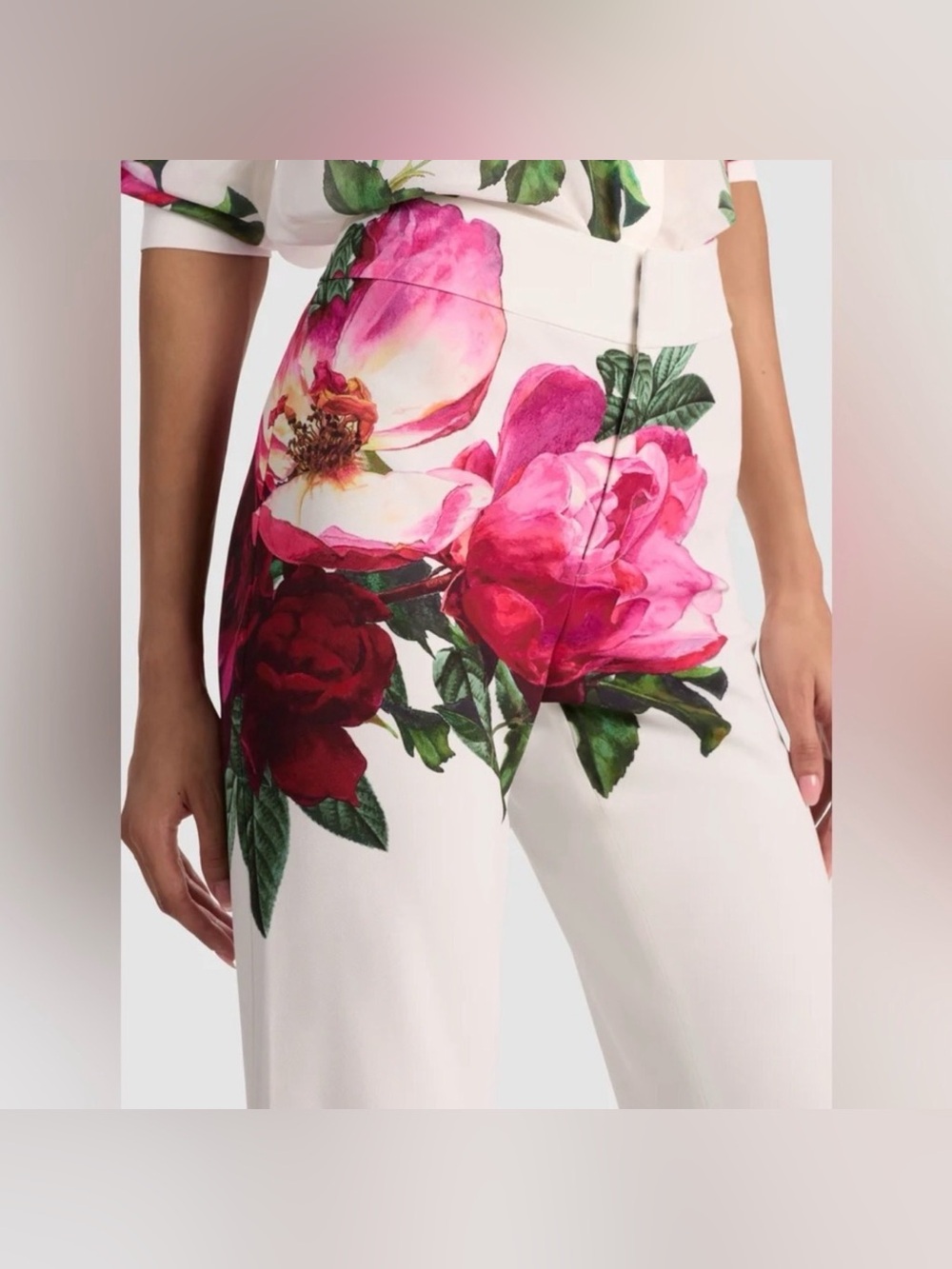 Alice + Olivia Andrew Floral Pants -EMPRESS BLOOM Off White- New with Tags #040 - Picture 4 of 8
